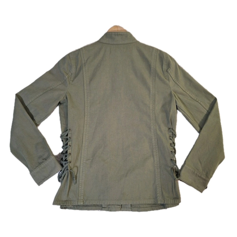 Tory Burch Sgt. Pepper Twill Military Field Jacket Women's M Green Side-Laced - Picture 2 of 10